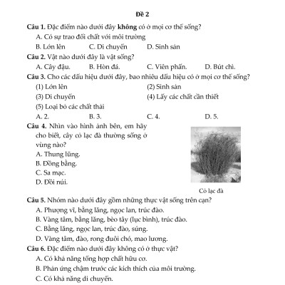 100 Đề Kiểm Tra Sinh Học 6