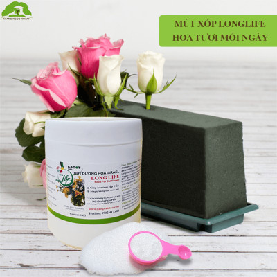 Thuốc Chăm Sóc Hoa tươi Cắm Xốp Lâu Tàn tại shop hoa Longlife SG của Israel (Combo 5KG pha 500L nước tiết kiệm) giúp hoa tươi gấp 2 lần và hạn chế thay hoa định kỳ, hoa cắm lẵng tươi lâu