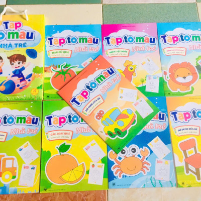 Sách- Combo Túi 8 cuốn Tập Tô màu Nhà Trẻ dành cho bé mầm non (Song ngữ Việt Anh)