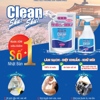 Chai xịt Khử mùi ô tô Clean Shu! Shu! 500mL nước ion kiềm tẩy rửa, diệt khuẩn từ Nhật Bản