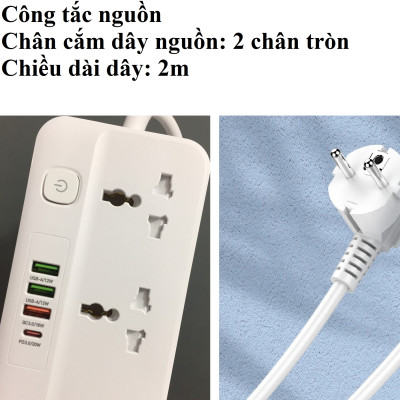 Ổ cắm đa năng 2500W tích hợp sạc nhanh PD20W QC18W LDNIO SC5415 _ hàng chính hãng