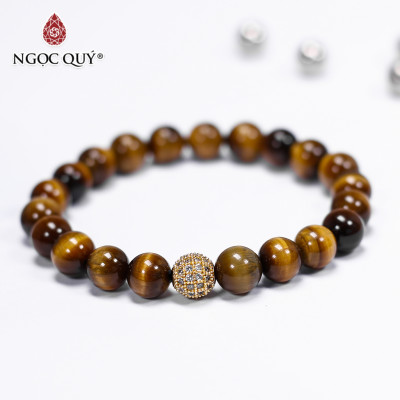 Vòng tay đá mắt hổ vàng nâu phối charm hợp kim đính đá mệnh thổ, kim - Ngọc Quý Gemstones