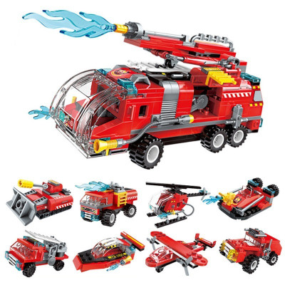 Đồ chơi xếp hình Qman Water Cannon Fire Truck, Đô chơi lắp ráp 8 trong 1 (lẻ mẫu ) 1805 - QMAN