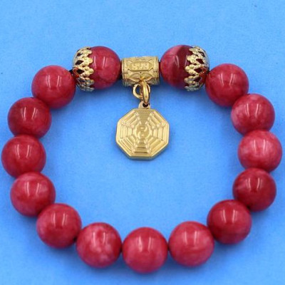 Chuỗi hạt đeo tay Đá Hồng Ngọc 12 ly - Vòng tay Bát Quái vàng VHNBQHKV12 - hợp mệnh Hỏa, mệnh Thổ