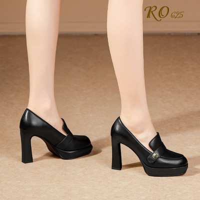 Giày cao gót nữ đẹp đế vuông 9 phân hàng hiệu rosata hai màu đen trắng cao cấp ro625