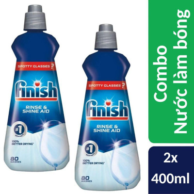Combo 2 chai nước làm bóng và khô bát, đĩa Finish nhập khẩu Châu Âu Dishwasher Rinse & Shine Aid Regular 400ml (2x400ml)