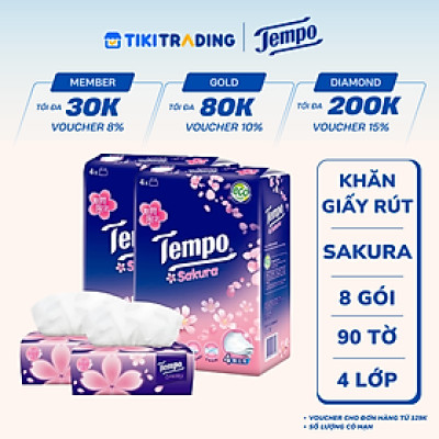 Combo 2 Lốc Khăn Giấy Gói Rút Tempo Hương Hoa Anh Đào (Lốc 4 Gói)