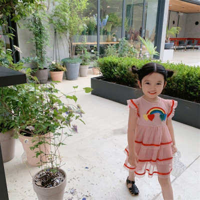 Váy đầm cầu vồng bé gái, chân váy 3 tầng bồng xinh xắn, họa tiết thêu nổi rực rỡ, chất đẹp mát | MV24