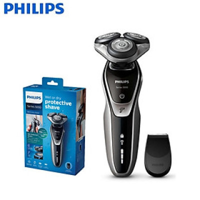 Máy cạo râu khô và ướt 2 trong 1 cao cấp series 5000 Philips S5370/04, kết hợp cả đầu tỉa mai tiện lợi, sạc nhanh an toàn- Hàng chính hãng