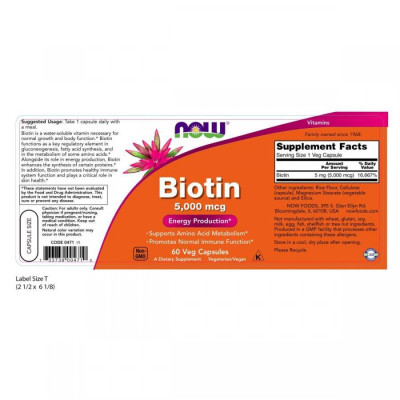 Viên Uống NOW FOODS Biotin 5000mcg Giảm Rụng Tóc, Làm Trắng da Lọ 60 Viên