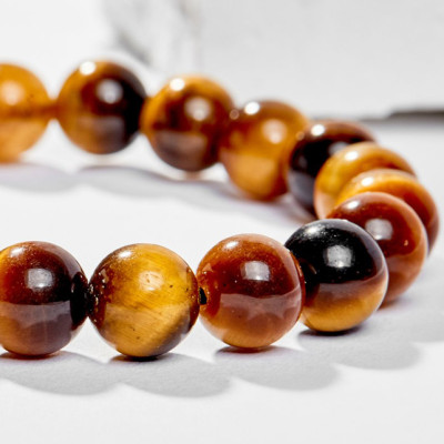 Vòng Tay Phong Thủy Đá Mắt Hổ Vàng Nâu Phối Charm Tuổi Mùi Bạc Mạ Vàng 24K (8mm) Mệnh Thổ, Kim Ngọc Quý Gemstones