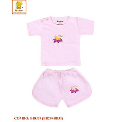 Bộ sơ sinh 100% Cotton màu ngắn thể thao cài nút vai BABIBOO - BBC09