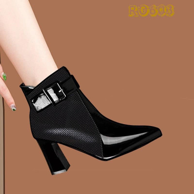 Giày boot bốt nữ cổ thấp 8 phân hàng hiệu rosata màu đen cao cấp ro603