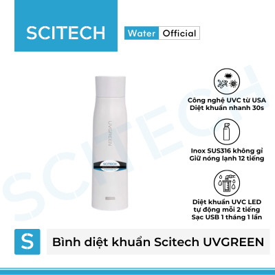 Bình nước giữ nhiệt diệt khuẩn Scitech UVGREEN 500ML - Hàng chính hãng 