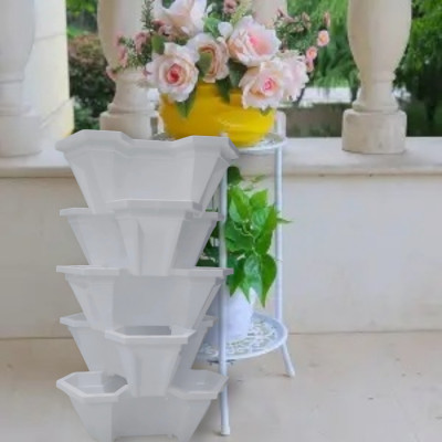 COMBO 2 THÁP TRỒNG RAU HỮU CƠ (7 chậu màu nâu + 7 chậu màu trắng)- Độ bền cao-Tiện dụng - Tiết kiệm không gian