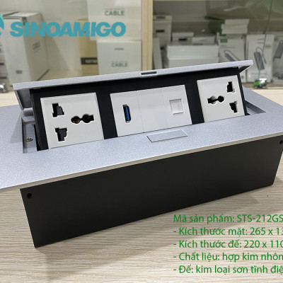 Hộp ổ cắm điện âm bàn tích hợp Lan, USB data 3.0 Sinoamigo STS-212GST-1 chính hãng
