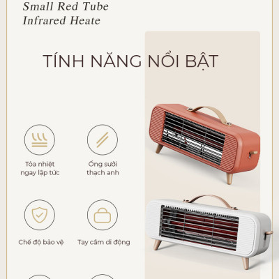 Máy sưởi phòng hồng ngoại 350W sưởi ấm cực nhanh, nhỏ gọn, sưởi ống thạch anh, an toàn chống cháy-Hàng nhập khẩu