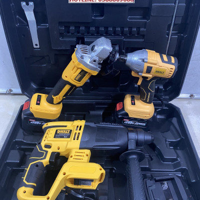 Bộ Combo 3 Trong 1 Gồm Máy Khoan Đục Bê Tông, Máy Mài Và Máy Siết Bulong Dùng Pin 199V, 2 Pin 15 Cell, Động Cơ Không Chổi Than (Tặng kèm hộp đựng)