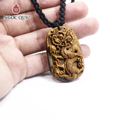 Mặt dây chuyền hình rồng thạch anh mắt hổ 43x28mm mệnh thổ, kim - Ngọc Quý Gemstones
