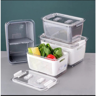 Combo 2 hộp đựng thực phẩm 2 lớp Hokori , Hộp bảo quản thức ăn có lỗ thoát nước Việt Nhật tiện lợi, an toàn - Hàng chính hãng 