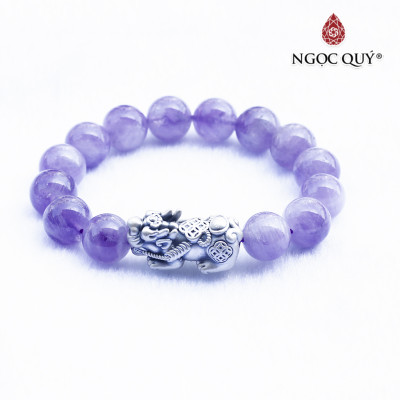 Vòng thạch anh tím ngọc lavender amethyst phối tỳ hưu bạc hạt 12mm mệnh hỏa. thổ - Ngọc Quý Gemstones