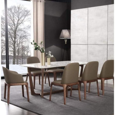 BỘ BÀN ĂN MẶT ĐÁ, 4 GHẾ BỌC DA HÀNG KỸ