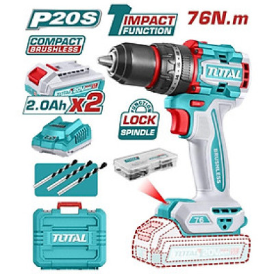 MÁY KHOAN PIN 20V LỰC 76NM CÓ BÚA KHÔNG CHỔI THAN TIDLI20768 TOTAL - HÀNG CHÍNH HÃNG