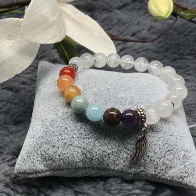 Vòng Tay Đá Thạch Anh Ưu Linh Trắng Mix 7 Chakras Ngọc Quý Gemstones TA015