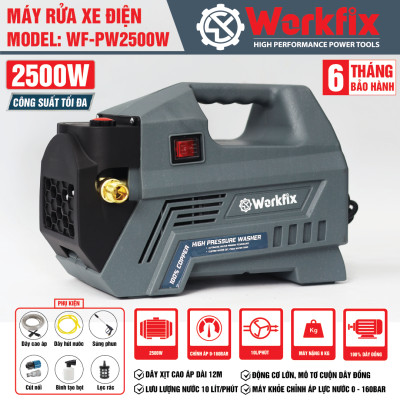 Cam Kết Lõi Đồng 100% - Máy rửa xe mini gia đình Workfik 2500w-Máy xịt rửa cao áp có tạo bọt tuyết tặng kèm đầy đủ phụ kiện, Bảo hành Chính hãg