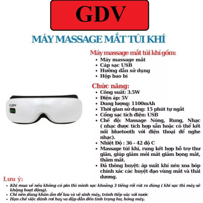 Máy Massage Mắt GDV Kết Hợp Chế Độ Rung Kết Nối Bluetooth, Làm Giảm Căng Thẳng Mệt Mỏi Và Lưu Thông Máu Cho Mắt - Hàng Chính Hãng