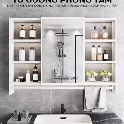 Tủ gương treo tường phòng tắm kèm kệ để đồ nhiều kích thước tiết kiệm không gian - GM207