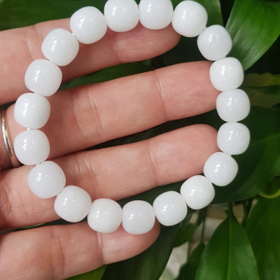 Vòng Tay Nữ Đá Ngọc Hoà Điền TRẮNG bầu Tự Nhiên Size 9li5 đẹp Màu Trắng sáng Nữ mệnh Kim Thủy Mang năng lượng tích cực may mắn tài lộc tốt công việc đeo đẹp xinh tay ạ