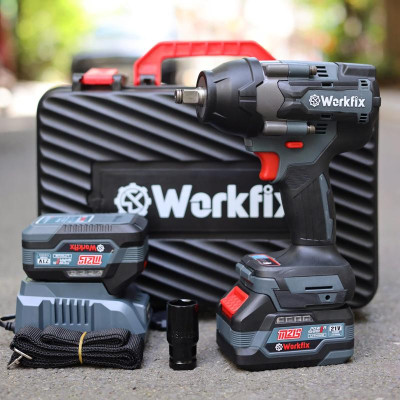  Máy Siết Bulong Workfix 650N.m 2 Pin 21V/4Ah PLUS - IW650NBL - Lực Siết 650N mở ốc lớn  - 4 Cấp Tốc Độ - Motor Brushless - Chân Pin Phổ Thông PLUS - Bảo Hành Chính Hãg 6 Tháng