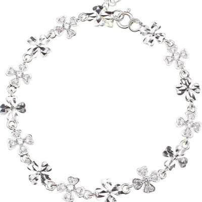 Vòng Tay, Lắc Tay Nữ BẠC HIỂU MINH LTU262S Hoa Xinh 4 Cánh Bạc Thật 925