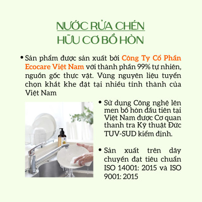 Nước rửa chén hữu cơ Bồ hòn hương Cam 4000ml thương hiệu Ecocare