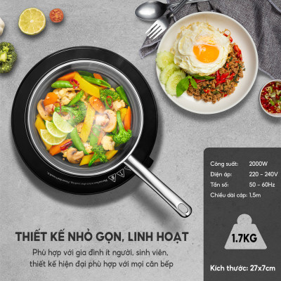 Bếp từ đơn bằng cơ LEBENLANG LBL5507 mặt kính chịu lực, có chức năng hẹn giờ, điều chỉnh nhiệt độ, công suất 2000W - hàng chính hãng