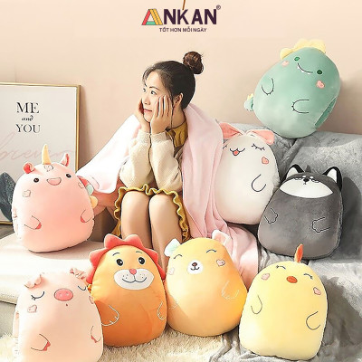 Bộ Chăn Gối Văn Phòng 3 Trong 1 Kiểu Chó Husky Mặt Cộc - Siêu Dễ Thương Dùng Để Giữ Ấm Tay Có Chăn Đắp Và Gối Kê Đầu Vô Cùng Tiện Lợi 