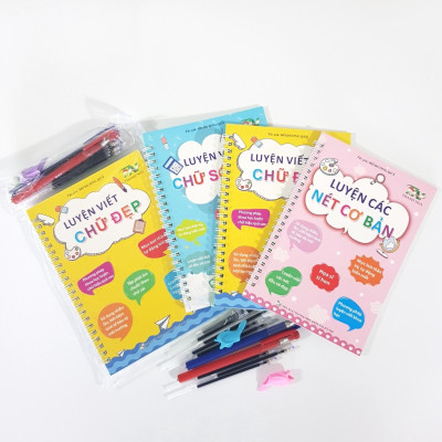 Bộ 3 Vở Luyện Viết Chữ Đẹp Tặng Kèm Bút Tự Xoá - Hành Trang Cho Bé Vào Lớp 1 - Thanh Nga