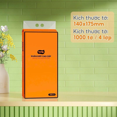 Thùng 9 bịch siêu tiết kiệm Giấy rút đáy TOPGIA  CAM - Bột gỗ nguyên sinh, 1000 tờ chất lượng cao.