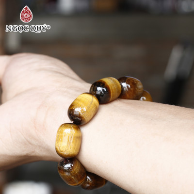 Vòng tay lu thống 13x18mm đá thạch anh mắt hổ vàng nâu mệnh thổ, kim - Ngọc Quý Gemstones