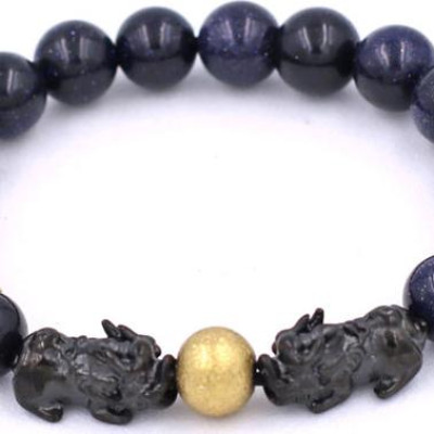 Vòng đeo tay Đá Lam Sa size 8 ly, 10 ly, 12 ly - Vòng tay Tỳ Hưu Đôi inox đen VLSTHHEV8 - hợp mệnh Thủy, mệnh Mộc