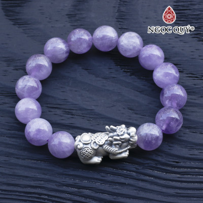 Vòng thạch anh tím ngọc lavender amethyst phối tỳ hưu bạc hạt 12mm mệnh hỏa. thổ - Ngọc Quý Gemstones