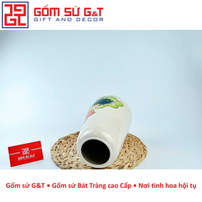 Lọ hoa trang trí dáng đu đủ khắc sen hồng Gốm Sứ G&T