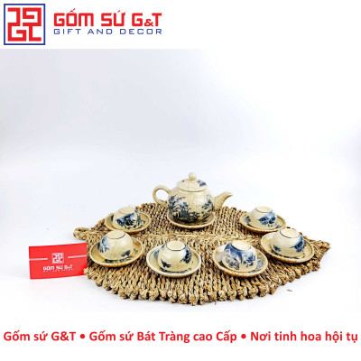 Bộ trà men rạn dáng quả hồng vẽ cảnh sơn thủy Gốm Sứ G&T