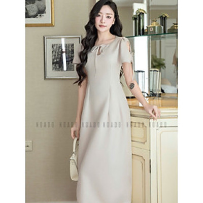 Đầm nude kem cổ giọt nước NGADO , đầm dài , đâm dự tiệc , công sở