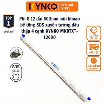 Phi Ø 12 dài 600mm 60cm mũi khoan bê tông SDS xuyên tường đầu thập 4 cạnh KYNKO MKBTXT- 12600