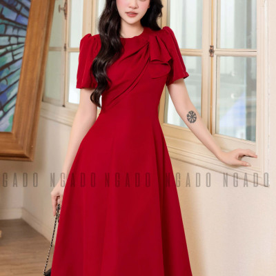 Đầm đỏ xoắn vai NGADO , đầm dự tiệc , đầm công sở