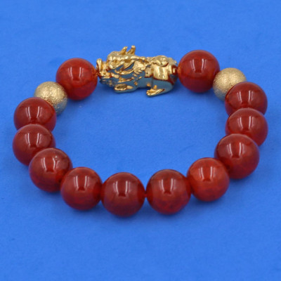 Vòng đeo tay đá Vân Rồng Đỏ 12 ly - cẩn Tỳ Hưu Phong Thủy inox vàng VVROTHHBV12 - hợp mệnh Hỏa, mệnh Thổ