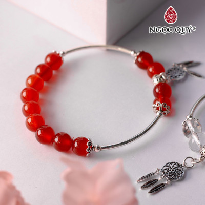 Vòng tay hạt đá thiên nhiên phối charm bạc dreamcatcher - Ngọc Quý