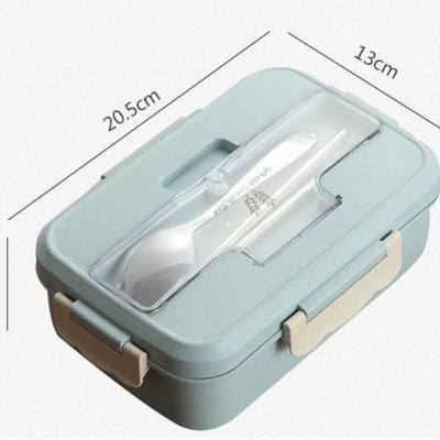 Hộp Đựng Cơm Lúa Mạch 1 Tầng 3 Ngăn Kèm Đũa Và Thìa Inox